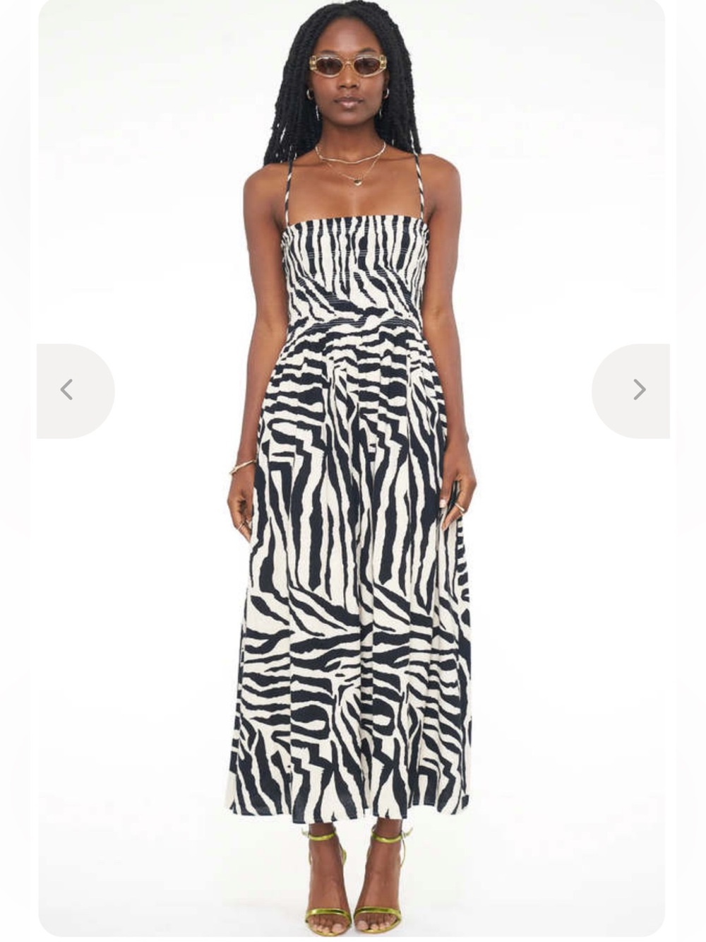 Pistola Bianca Malibu Safari Zebra Print Maxi Dress Black & White Smocked M